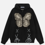 Aelfric Eden Fringe Washed Butterfly Hoodie black