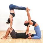 Three person yoga pose